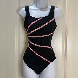 Robby Len Black and Pink One Piece Swimsuit Size 12